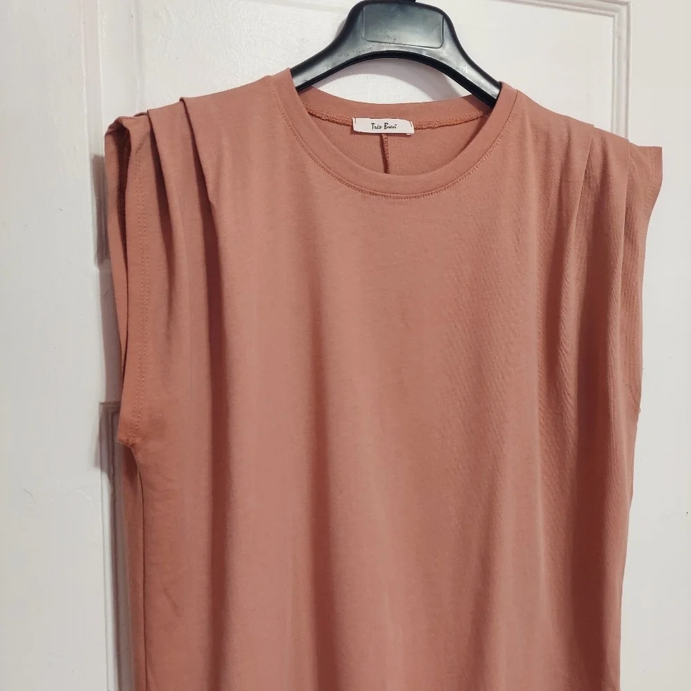 Sleeveless Blouse Womens Large Peach Shoulder Pleated Tank Top Fit Relaxed - Picture 7 of 13
